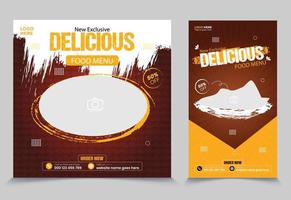 Delicious food at restaurant promo story, vector illustration. web page stories post template for promotional restaurant food business