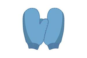 Blue knitted flat mittens. Isolated vector