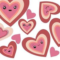 Modern creative decorative abstract background with kawaii style hearts. cartoon cute hearts. vector