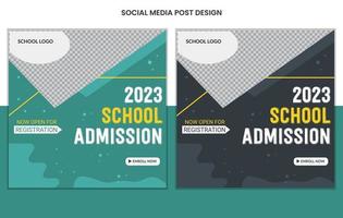 diseño de plantilla de banner web y publicación de redes sociales de admisión a la escuela vector