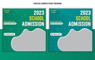 diseño de plantilla de banner web y publicación de redes sociales de admisión a la escuela vector