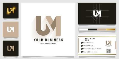 Letter UM or LN monogram logo with business card design vector