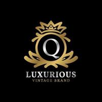 letter Q with crown luxury crest for beauty care, salon, spa, fashion vector logo design