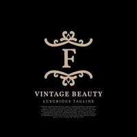 letter F simple crest luxury vintage vector logo design for beauty care, lifestyle media and fashion brand