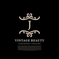 diseño de logotipo de vector vintage de lujo de cresta simple de letra j para cuidado de la belleza, medios de estilo de vida y marca de moda