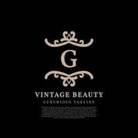 diseño de logotipo de vector vintage de lujo de cresta simple de letra g para cuidado de la belleza, medios de estilo de vida y marca de moda