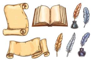 Vector sketch icons old vintage books stationery