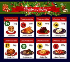 Christmas menu card of winter holiday dinner vector