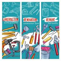 Vector work tools for home repair sketch banners