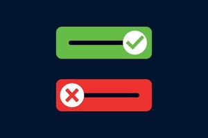 Green check and red cross mark with approved rejected buttons vector illustration element