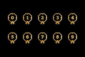 Golden gradient arrow bullet point set with number from 0 to 9 Vector illustration