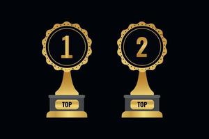Top 1 and 2 best podium award sign with golden color. vector