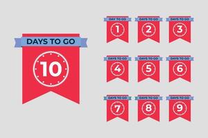 Countdown timer number 1 to 10 days left with clock Vector element