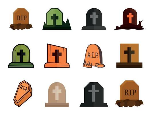 Set Of The Grave Illustrations Clip Art Colorful Collections, Spooky Cottage Scene With Big Grave, Ghosts, White Background. Pit Creative Unique Tomb Premium Vector.