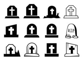 Set Of The Grave Vector Clip Art Black Color Collections, Spooky Cottage Scene With Big Grave, Ghosts, White Background. Pit Creative Unique Tomb Premium Vector.