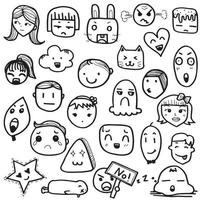 conjunto de contorno dibujado a mano doodle emoticonos ilustración vectorial, cara emoji sobre fondo blanco vector