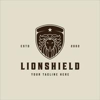lion head of shield vector logo vintage illustration template icon graphic design. king of jungle sign or symbol for nature conservation or wildlife concept