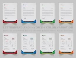 Multipurpose corporate businesses letterhead and invoice template with a4 size. creative corporate modern letterhead and invoice design template set with blue, green, red, and yellow colors. vector