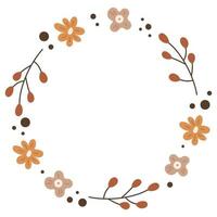 Cute flower wreaths in autumn shades with leaves and branches. Design for postcard, poster, invitation, card vector