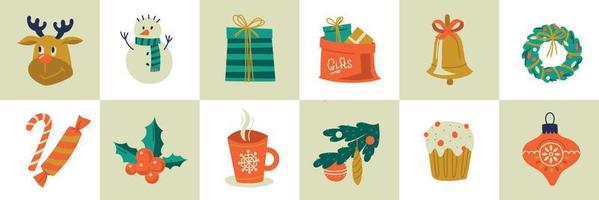 Set of New Year elements. Christmas paraphernalia. Vector image.