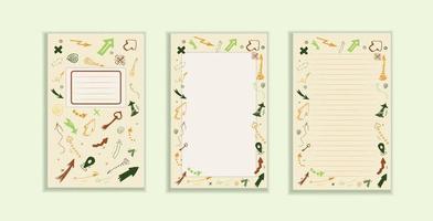 set pages diary with cover and page in line decor arrows first pages notepad vector