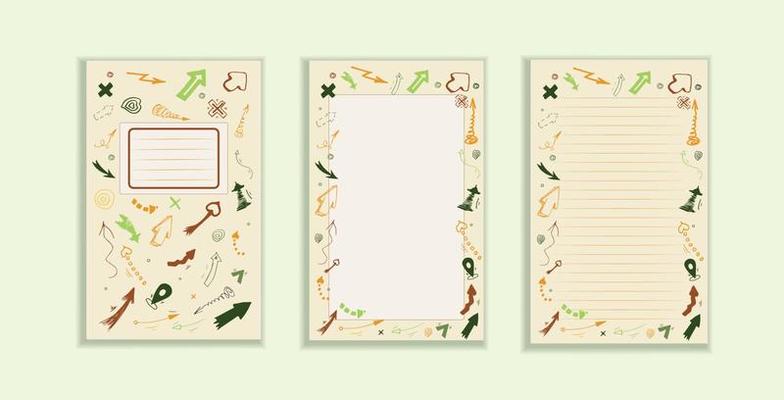 set pages diary with cover and page in line decor arrows first pages notepad