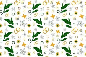 Seamless pattern leaves with flower and geometric elements on a light background vector