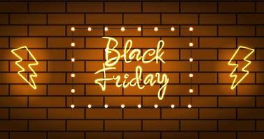 Black friday brick wall neon sign background with lights frame vector