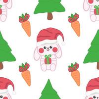 Cute doodle Christmas baby bunny vector seamless pattern.