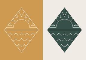 Abstract Diamond Shape with Sun and Wave Logo Template vector