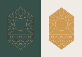 Abstract Hexagonal Shape with Sun and Wave Logo Template vector