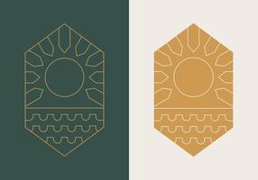 forma hexagonal abstracta con plantilla de logotipo de sol y onda vector