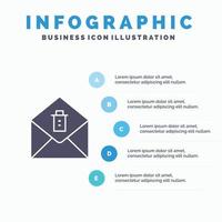 mensaje de correo borrar icono sólido infografía 5 pasos presentación antecedentes vector