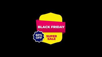 Black Friday sale 60 percent off sign banner for promo video. Sale badge. Special offer discount tags. video