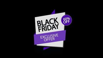 Black Friday sale 60 percent off sign banner for promo video. Sale badge. Special offer discount tags. exclusive offer. video