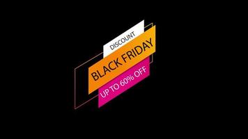 Black Friday sale discount up to 60 percent off sign banner for promo video. Sale badge. Special offer discount tags. shop now. video