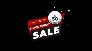 Black Friday sale 50 percent off sign banner for promo video. Sale badge. Special offer discount tags. shop now. video