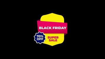 Black Friday sale 70 percent off sign banner for promo video. Sale badge. Special offer discount tags. video