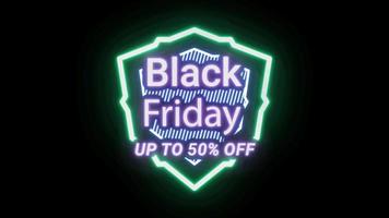 Black Friday sale up to 50 off neon sign banner for promo video. Sale badge. Special offer discount tags. video