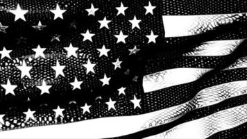 A graphic black and white American flag waves in the breeze - Loop video