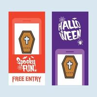 diseño de invitación de feliz halloween con vector de ataúdes