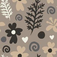 Neutral hand drawn botanical seamless pattern with aesthetic gray and beige colors vector