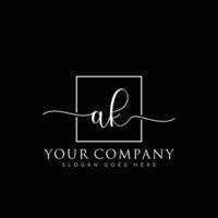 AK Initial handwriting minimalist logo vector