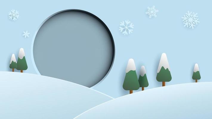 Abstract 3 dimension paper cut winter season concept with blank circle frame.