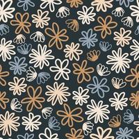 Simple vintage vector flowers seamless pattern in abstract style on dark background.
