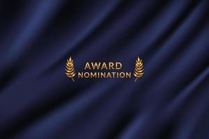 Award nomination ceremony luxury background with dark blue curtain cloth drape with golden wreath leaves vector