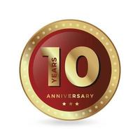 10th tenth Anniversary Celebrating icon logo label Vector event gold color shield