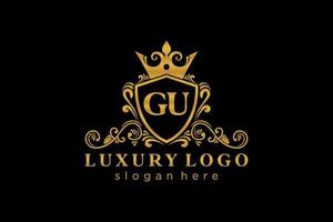 Initial GU Letter Royal Luxury Logo template in vector art for Restaurant, Royalty, Boutique, Cafe, Hotel, Heraldic, Jewelry, Fashion and other vector illustration.