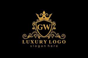 Initial GW Letter Royal Luxury Logo template in vector art for Restaurant, Royalty, Boutique, Cafe, Hotel, Heraldic, Jewelry, Fashion and other vector illustration.