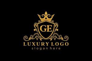 Initial GE Letter Royal Luxury Logo template in vector art for Restaurant, Royalty, Boutique, Cafe, Hotel, Heraldic, Jewelry, Fashion and other vector illustration.